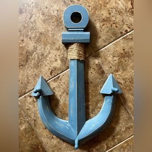 Wood lake cabin anchor wall hanging sign with peg hooks for keys or accessories